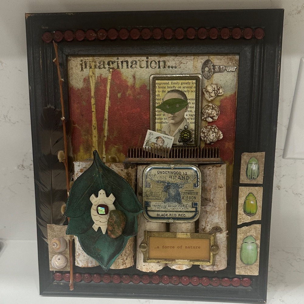 Imaginative Mixed Media Art with Black Frame 13”x 11”